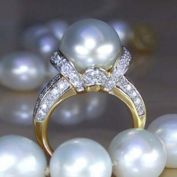 🎀Noble Beautiful Carved Pearl Cubic Luxury Ring for Women, MARR9206 - Picture 3 of 7